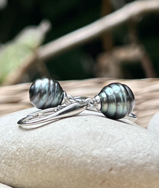 Wunderschöne Ohrringe aus Silber mit echten blau-grauen Tahiti-Perlen mit einem Durchmesser von 8,18 mm - GIA-Zertifikat - kostenloser Versand