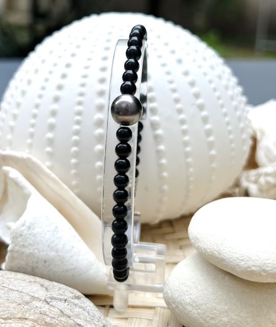 Magnifique bracelet en obsidiennes noires et véritable perle de Tahiti - pièce unique - certificat GIA - livraison gratuite - Fête des Mères