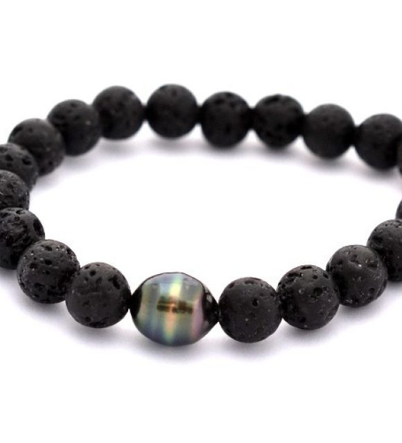 bracelet cuir marron et perle de tahiti pour homme