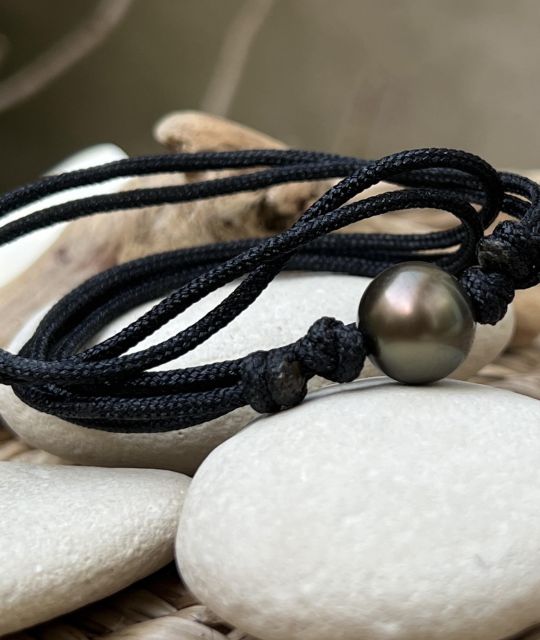 自然を祝いましょう - 本物のタヒチ産ピーコックパール - Poemotu限定作品 - ブラックポリエステル - 認定と保証 - 無料安全配送