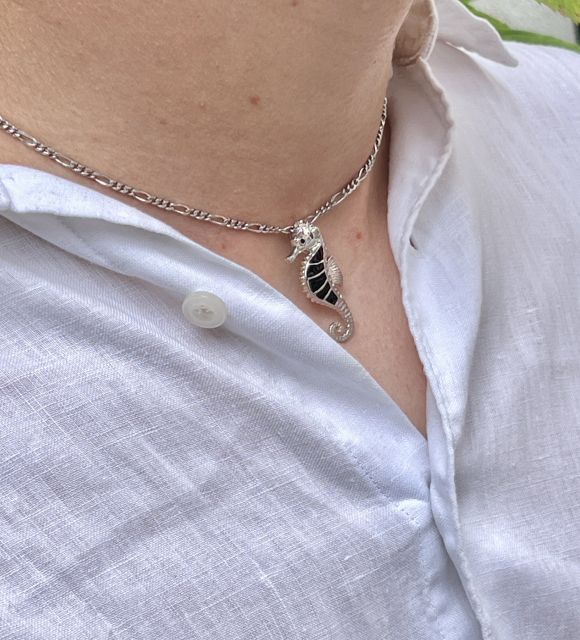 Grand hippocampe en argent 925 rhodié à porter en pendentif - large bélière pour grosse chaîne - livraison sécurisée gratuite