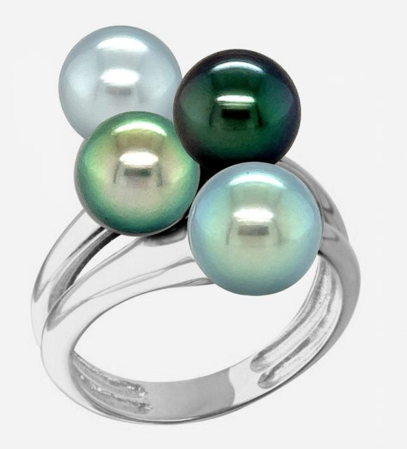 bague en argent 925/00, 2 perles de culture de Tahitiet