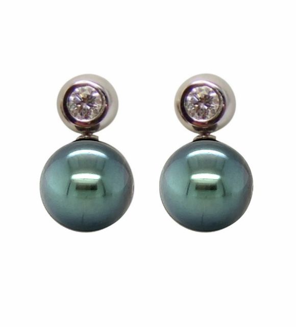 Diamants naturels taille brillante - Perles de Tahiti au lustre excellent - Le luxe français par excellence - Garantie et Authenticité des Boucles d'oreilles