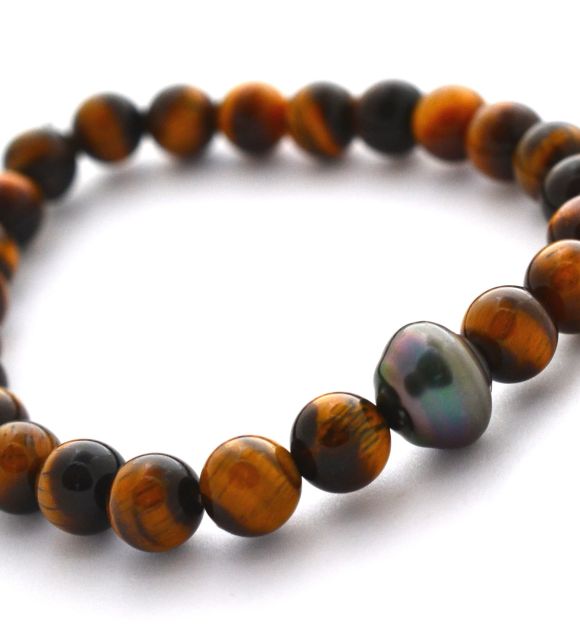 سوار جلد بني ولؤلؤة تاهيتي للرجال