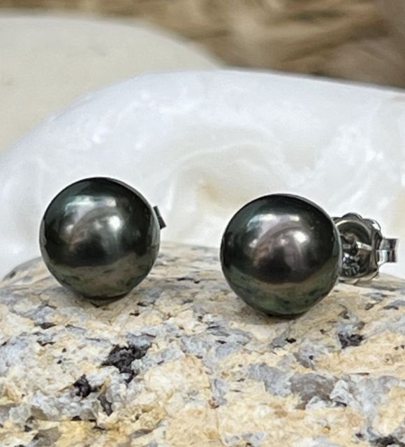 boucles d'oreilles en argent 925/00 et perles de culture de Tahiti rondes - livraison gratuite