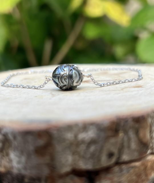 Anhänger aus Silber mit einer birnenförmigen pfauenfarbenen Tahitiperle - einzigartiges handgefertigtes Stück - GIA-Zertifikat - kostenlose sichere Lieferung