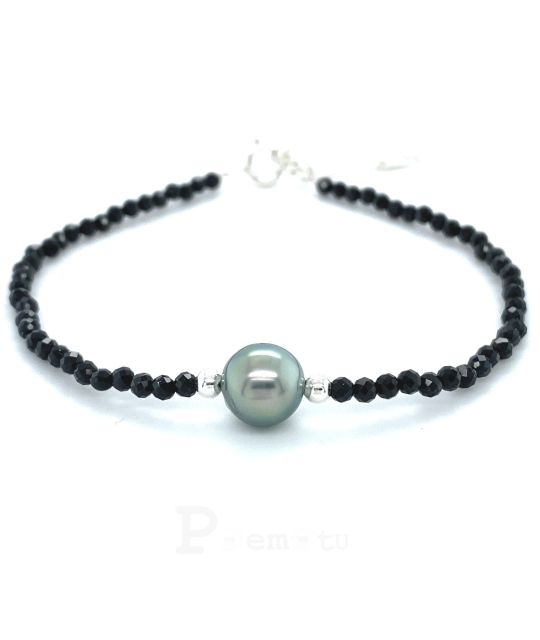 Entdecken Sie das Tahitiperlenarmband kombiniert mit facettierten schwarzen Spinellen für einen unvergleichlichen Glanz - Auswahl der Perlenfarbe - GIA-Zertifikat -