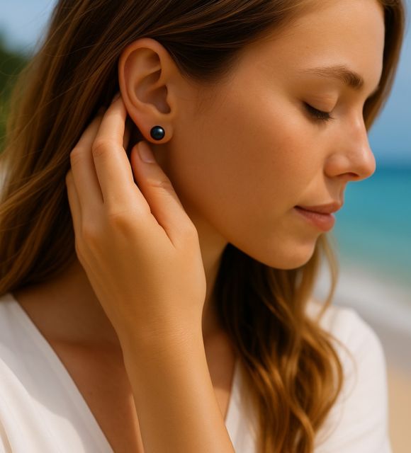 Bijou en perle de Tahiti aux reflets rares et lustre exceptionnel. Certificat d’authenticité et livraison sécurisée – Poemotu