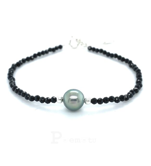 Découvrez le bracelet perle de Tahiti accompagné de spinelles noirs facettés pour une brillance sans égal - choix de couleur de perle - certificat GIA -