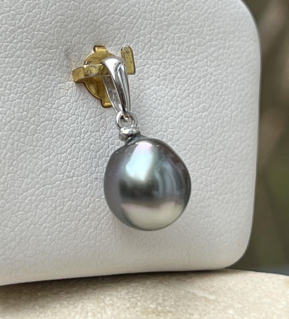 Magnifique pendentif argent perle de Tahiti de couleur bleu lagon de 9.14mm - lustre excellent - bijou en perle unique - certificat GIA - livraison gratuite