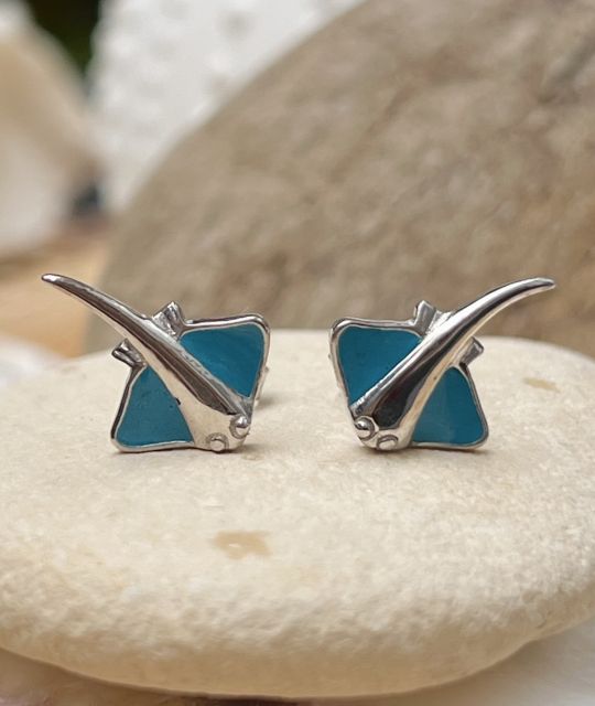 Adorable raie manta montée en boucles d'oreilles argent 925 rhodié -