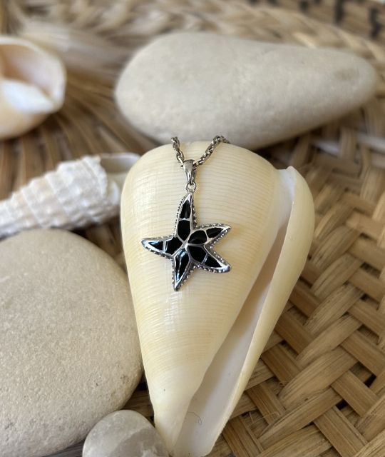 Entzückender Seestern aus Silber und schwarzem Emaille - Anhänger für Herren -