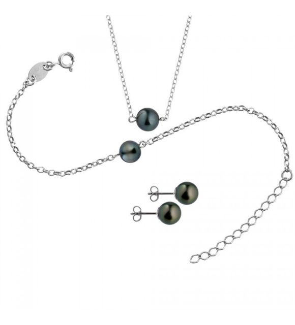 collier perle de culture de tahiti ruban chaîne  en argent 925/00