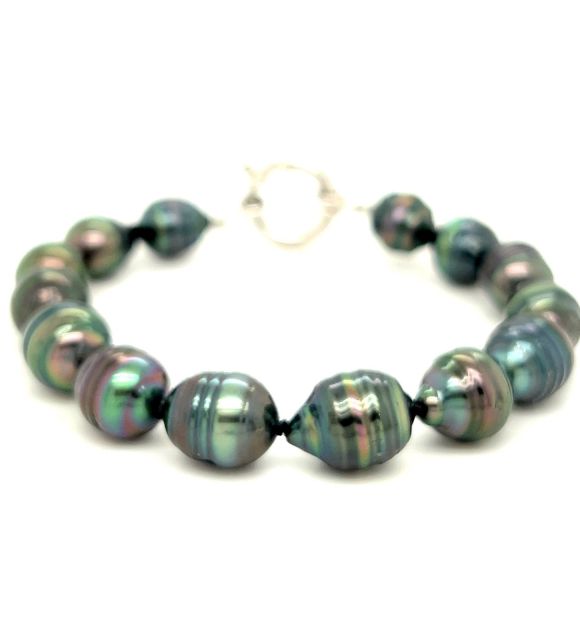 bracelet fermoir bouée en argent et  perles de culture de Tahiti