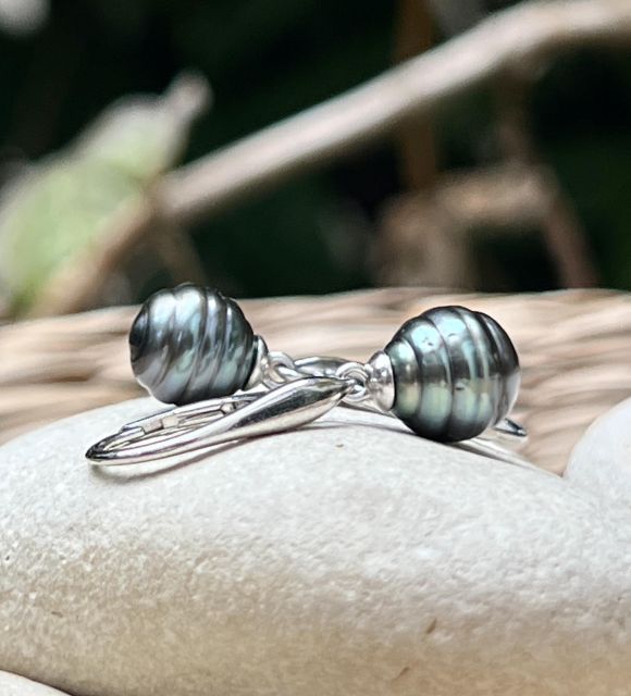 Wunderschöne Ohrringe aus Silber mit echten blau-grauen Tahiti-Perlen mit einem Durchmesser von 8,18 mm - GIA-Zertifikat - kostenloser Versand