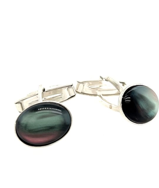 Seien Sie elegant, indem Sie diese Manschettenknöpfe aus rhodiniertem Silber und Tahiti-Perlmutt stolz tragen - Exklusivität von Poemotu - Robustheit und Raffinesse für den Mann