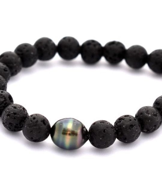 bracelet cuir marron et perle de tahiti pour homme