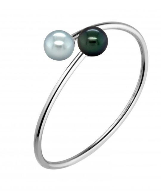 Das „Toi et Moi“-Armband aus rhodiniertem Silber mit echten Tahiti-Zuchtperlen von Poemotu, Ihrem Juwelier-Experten für Perlen aus Französisch-Polynesien seit 2008.