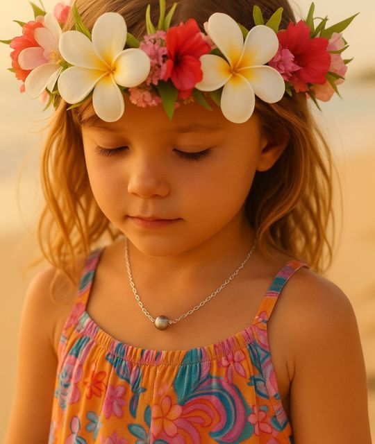 Une perle de Tahiti posée sur un fil d’argent, douce comme un secret, brillante comme un rêve d’enfant, pour grandir, tout en lumière et en délicatesse.