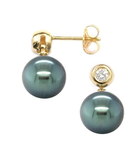 Erliegen Sie dem Luxus: Ohrringe aus natürlichen Diamanten und Tahiti-Perlen - Echte Perlen aus Französisch-Polynesien - Französische Juwelierkunst - Echtheitsgarantie