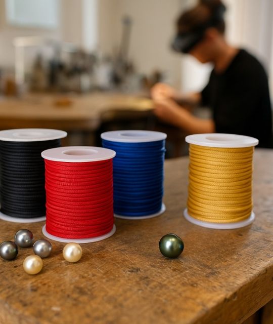 Verleihen Sie Ihrer Perle neuen Glanz durch die Montage auf einem Nylonband mit verstellbaren Knoten, das sowohl robust als auch elegant ist.