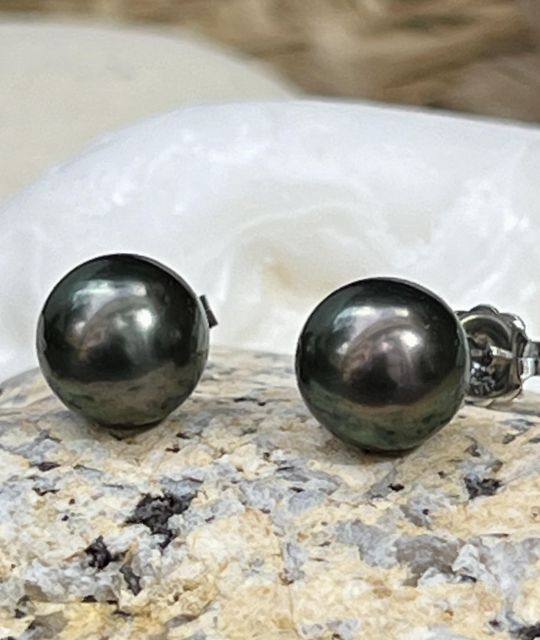 boucles d'oreilles en argent 925/00 et perles de culture de Tahiti rondes - livraison gratuite