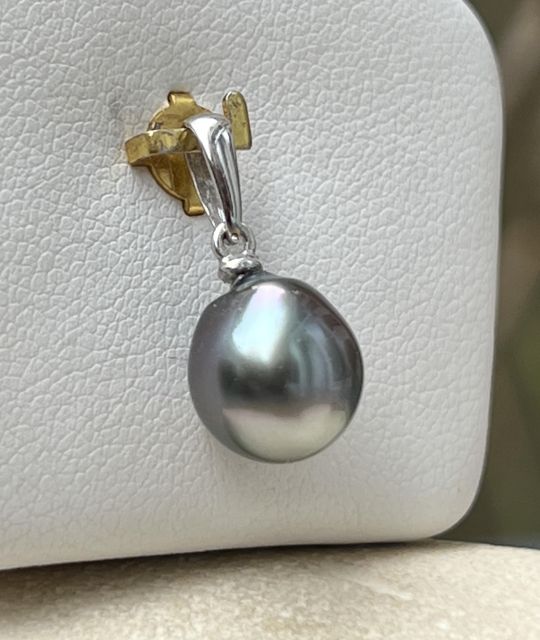Magnifique pendentif argent perle de Tahiti de couleur bleu lagon de 9.14mm - lustre excellent - bijou en perle unique - certificat GIA - livraison gratuite