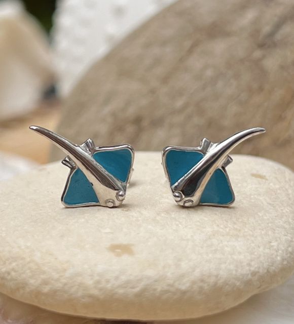 Adorable raie manta montée en boucles d'oreilles argent 925 rhodié -