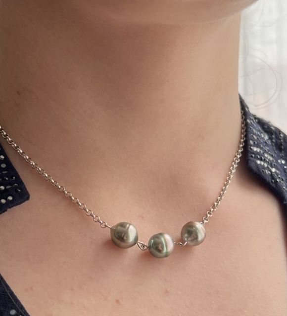 collier perles de culture de tahiti sur une chaîne en argent 925 rhodié - certifié et garanti - monté dans notre atelier de Nantes - livraison gratuite