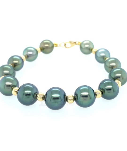 Armband aus 750/00 Gelbgold und Tahiti-Zuchtperle - einzigartiges Design - Schmuckhandwerker - GIA-Zertifikat - Gambier-Perlen - sichere, kostenlose Lieferung