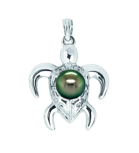 925 Sterling Silver Turtle Pendant Tahitian Pearl