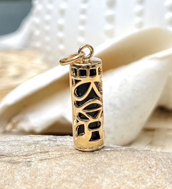 Auténtica Joya Tiki guardián del Mana - Colgante Tiki en oro laminado y ónix - el aspecto del oro sin pagar el precio tiki de protección - Satisfecho o reembolsado