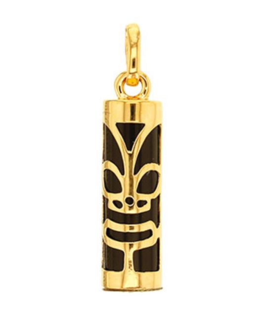 Pendentif Tiki en or 9 carats et onyx noir naturel. Bijou polynésien symbole d’amour, d’union et de mana protecteur.