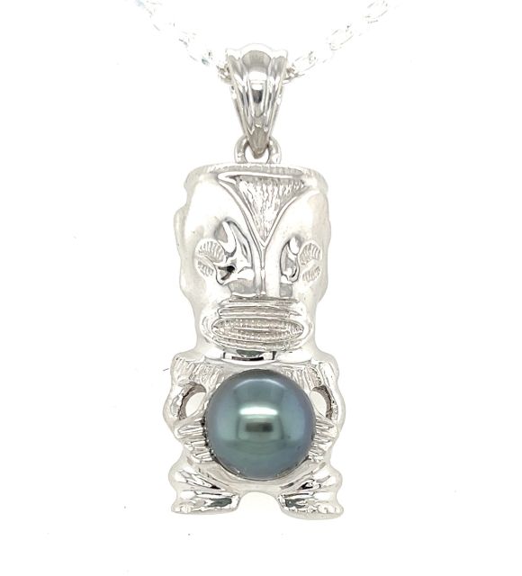 Pendentif Tiki perle de culture de tahiti ronde - l'esprit du Mana polynésien