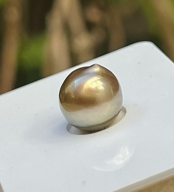 Une perle de culture de Tahiti baroque, au lustre éclatant, dont la teinte mordoré évoque un brun glacé aux reflets dorés - livraison gratuite