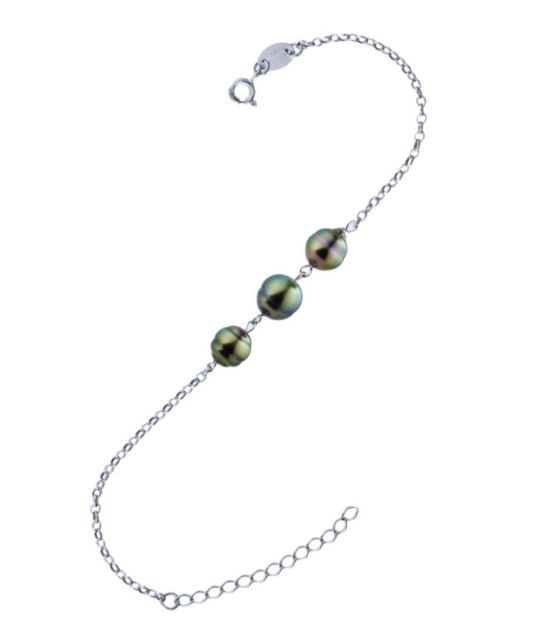 Entdecken Sie das rhodinierte Silberarmband mit echten Tahiti-Perlen in authentischer semi-barocker Form - symbolische Tahiti-Perlen der Pazifikinseln.