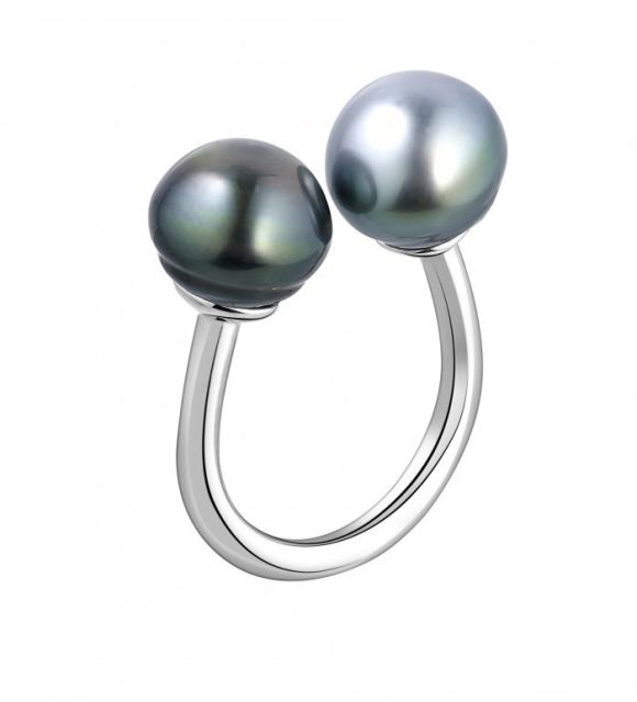 Bague Toi & Moi Perles de Tahiti: luxe & élégance. Argent 925, certificat GIA. Vraies Perles de Tahiti de Polynésie Française. Exclusivité Poemotu.