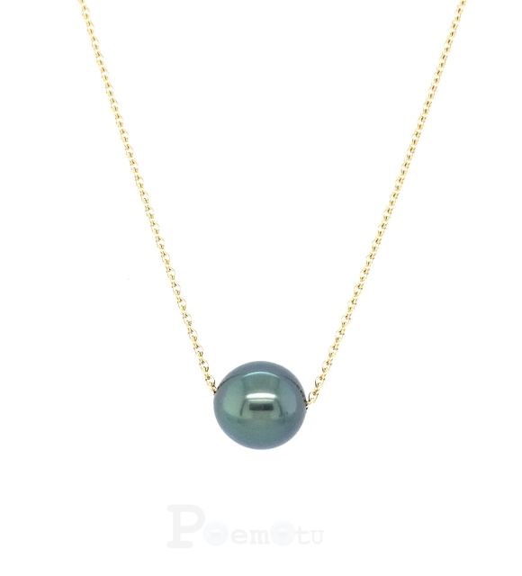 Découvrez notre collier en or jaune 750/00 orné d'une perle de Tahiti au choix de couleur peacock, aubergine, gris clair, bleue ou verte ! GIA