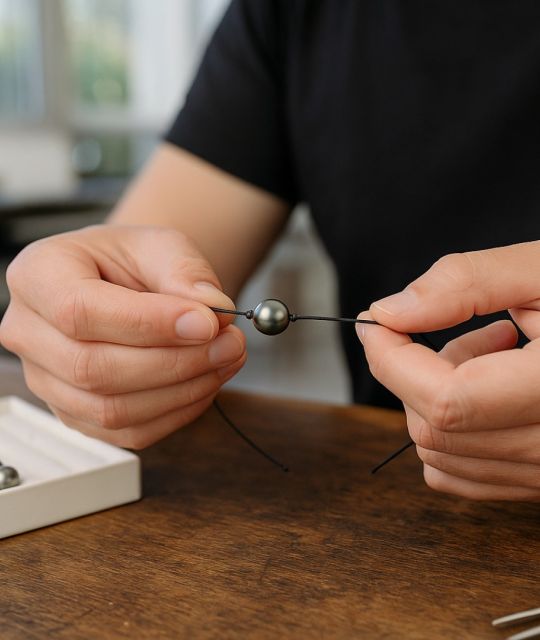 Verleihen Sie Ihrer Perle neues Leben mit einer sorgfältigen Fassung auf einem feinen Baumwollband (1 mm), hergestellt in unserer Werkstatt.