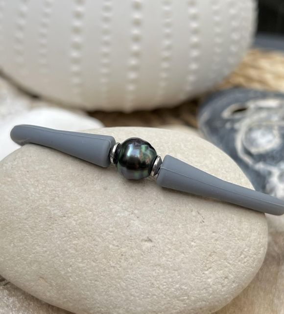 Teahupoo - bracelet sport en silicone - Vraie perle de culture de Tahiti de Bora-Bora - bracelet mixte - certificat GIA - livraison gratuite