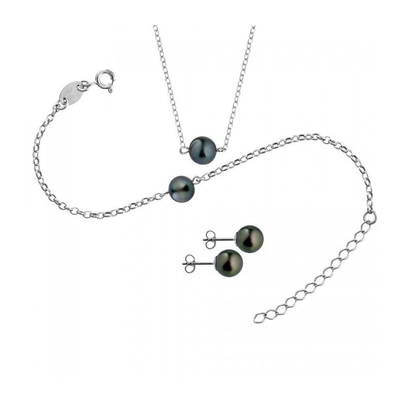Set aus Halskette, Armband und Ohrringen mit Tahiti-Perlen