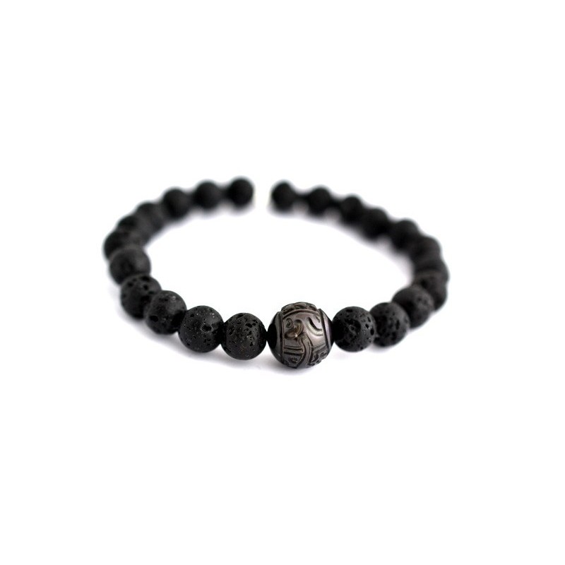 Bracciale da uomo con pietre laviche e perla di Tahiti incisa