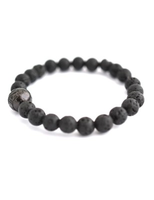 Bracciale da uomo con pietre laviche e perla di Tahiti incisa