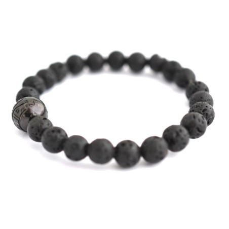 Bracelet Homme Pierres de Lave et Perle de Tahiti gravée