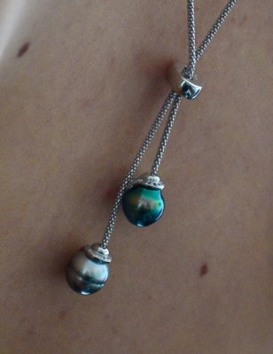 Collier Argent Perles de Tahiti cerclées