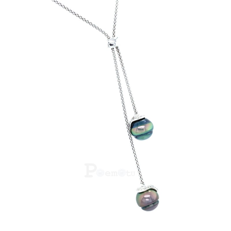 Circled Tahitian Pearls Palm mesh necklace