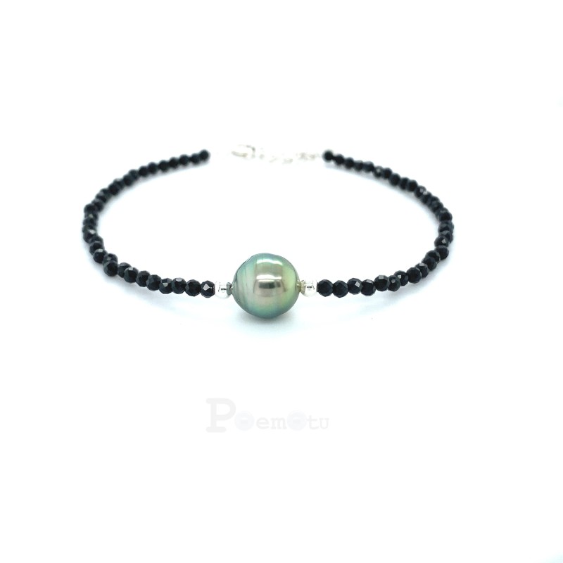 tahitian pearl and spinelle silver bracelet