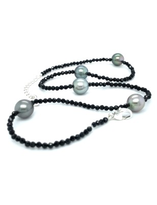 Collar plata 925/00 espinelas y perlas de Tahití