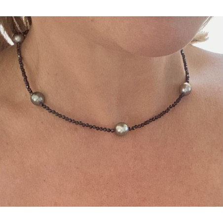 Collar plata 925/00 espinelas y perlas de Tahití