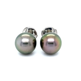 Boucles d'oreilles or blanc 750/00 Perles de Tahiti PEACOCK 8,60mm